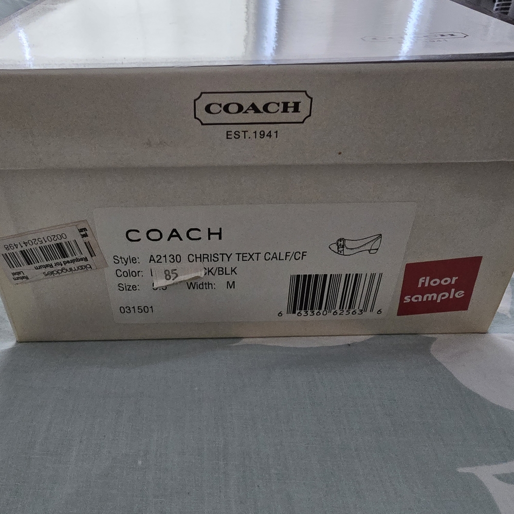 COACH Black and Cream Signature Slingback Heels - Picture 7 of 11